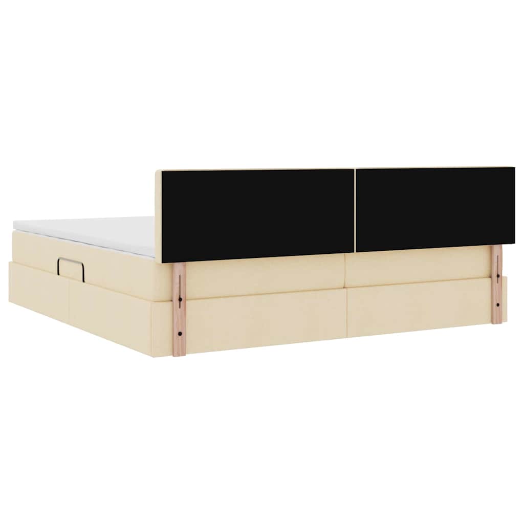 Seng med opbevaring og madras med hovedgærde Creme 200 x 200 cm