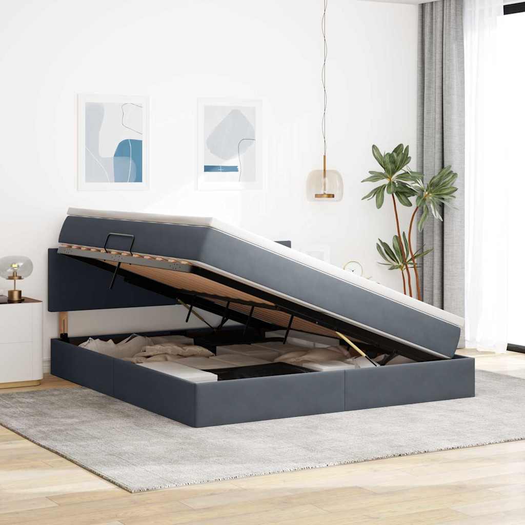 Opbevaringsseng med hovedgærde Mørkegrå 180 x 200 cm Fløjl