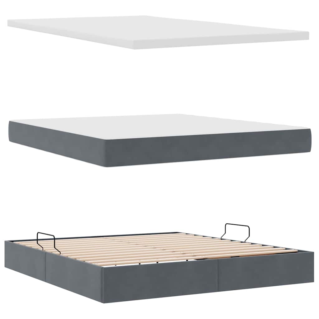 Opbevaringsseng med hovedgærde Mørkegrå 160 x 200 cm Fløjl