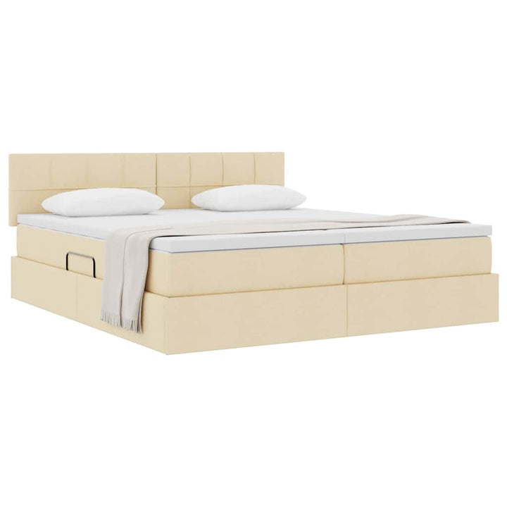Opbevaringsseng med madras Creme 200 x 200 cm Faux læder