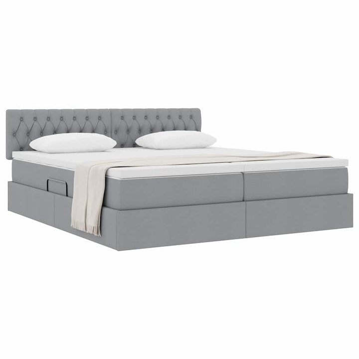 Opbevaringsseng med madras Lysegrå 200 x 200 cm Faux læder