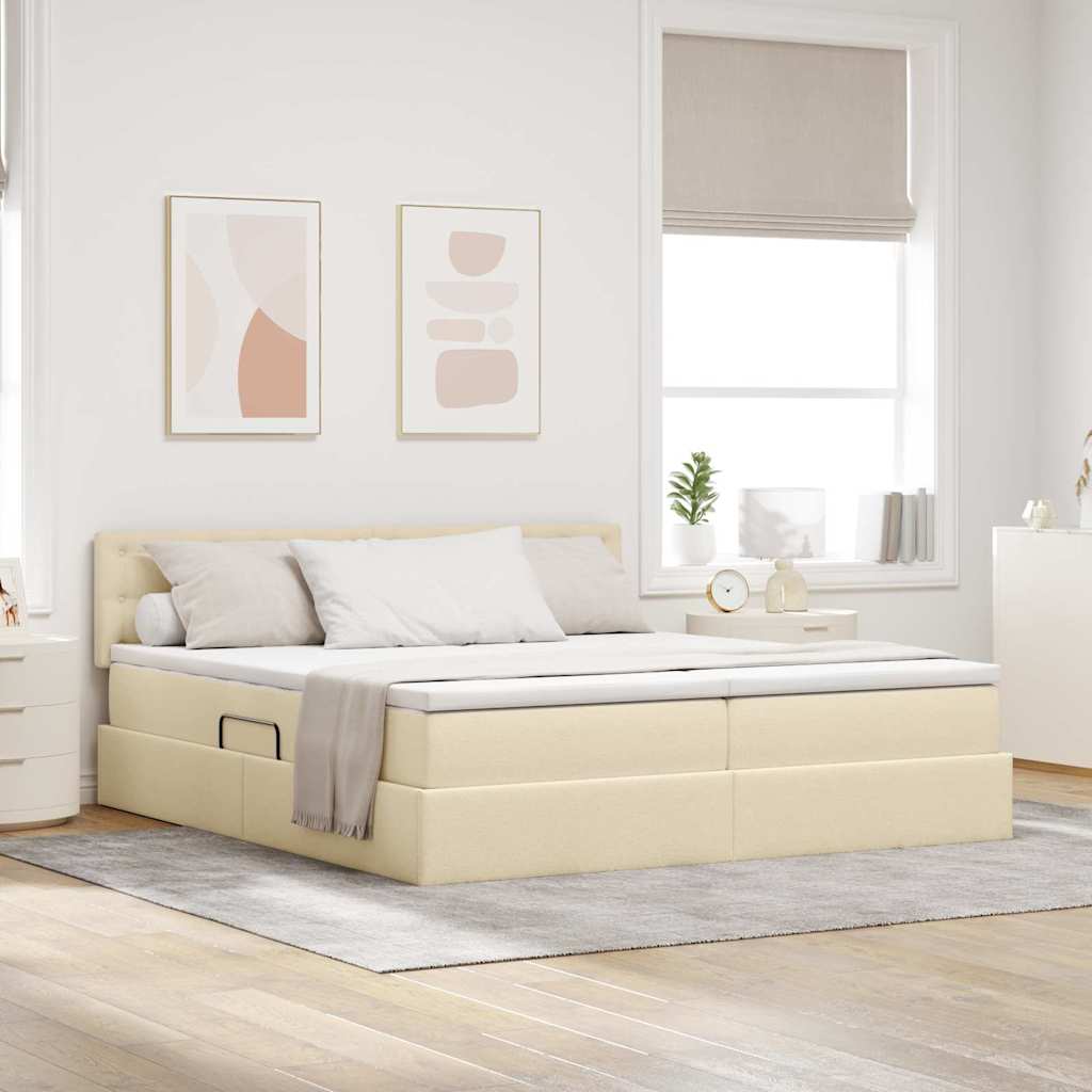 Opbevaringsseng med madras Creme 180 x 200 cm Faux læder