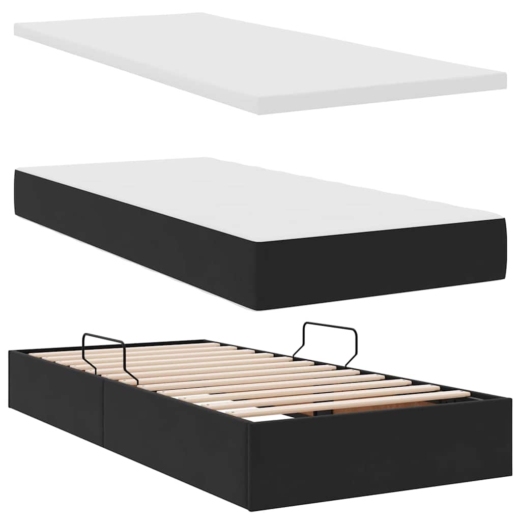 Opbevaringsseng med madras med hovedgærde Sort 100 x 200 cm