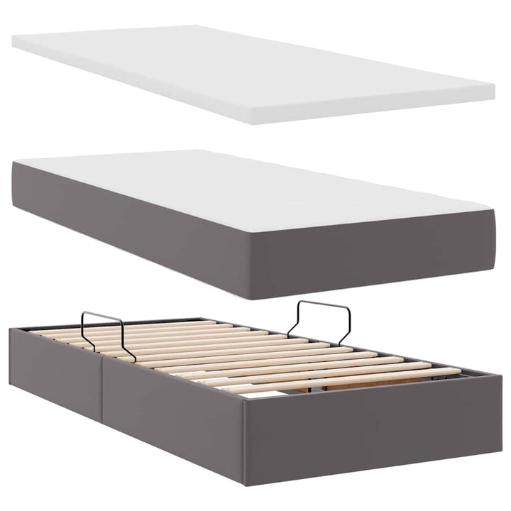 Seng med opbevaring og LED med LED Grå 90 x 190 cm Faux læder