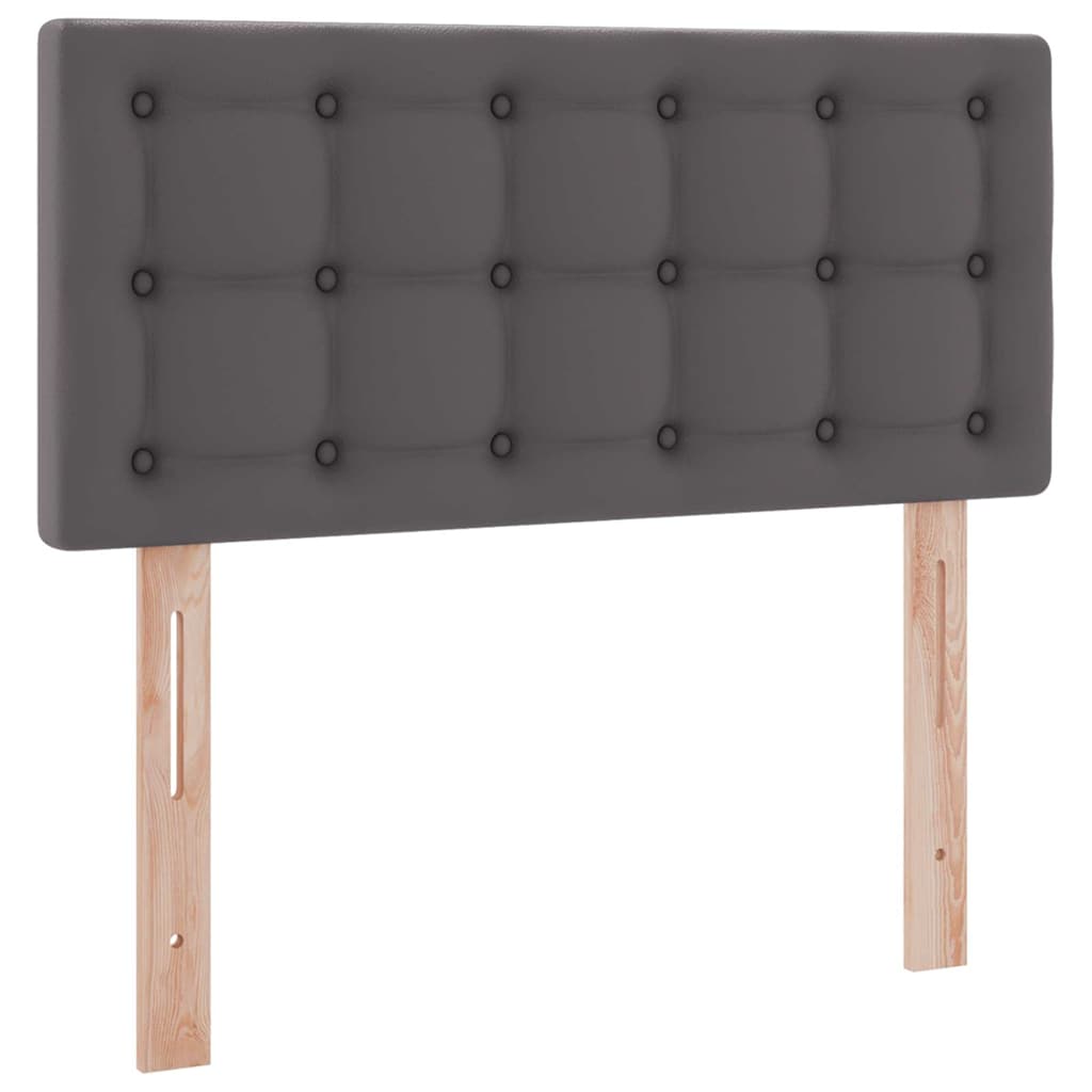 Seng med opbevaring og LED med LED Grå 90 x 190 cm Faux læder