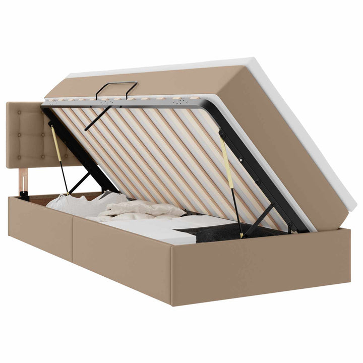 Seng med opbevaring og LED Cappuccino 90 x 190 cm Faux læder