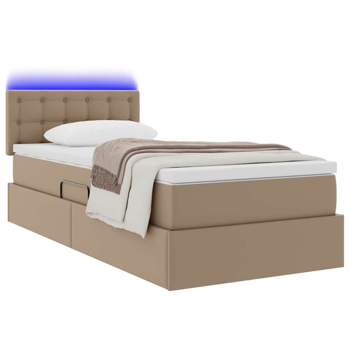 Seng med opbevaring og LED Cappuccino 90 x 190 cm Faux læder