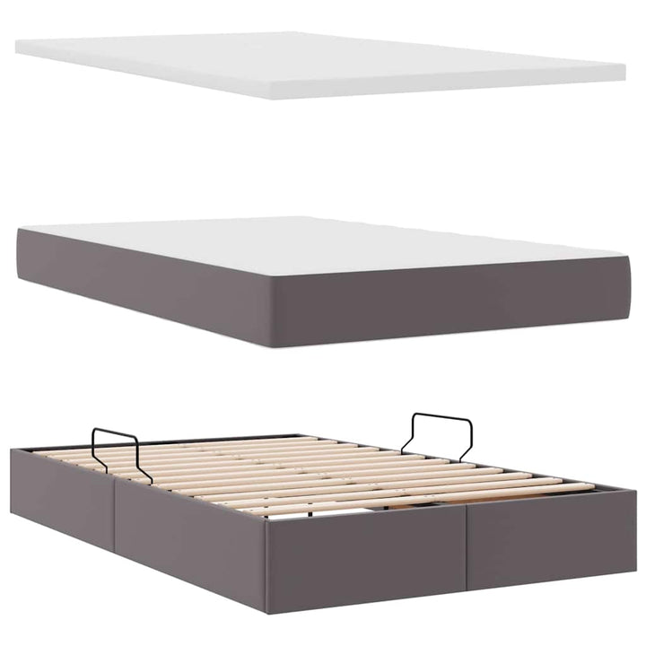 Seng med opbevaring og LED Grå 120 x 190 cm Faux læder