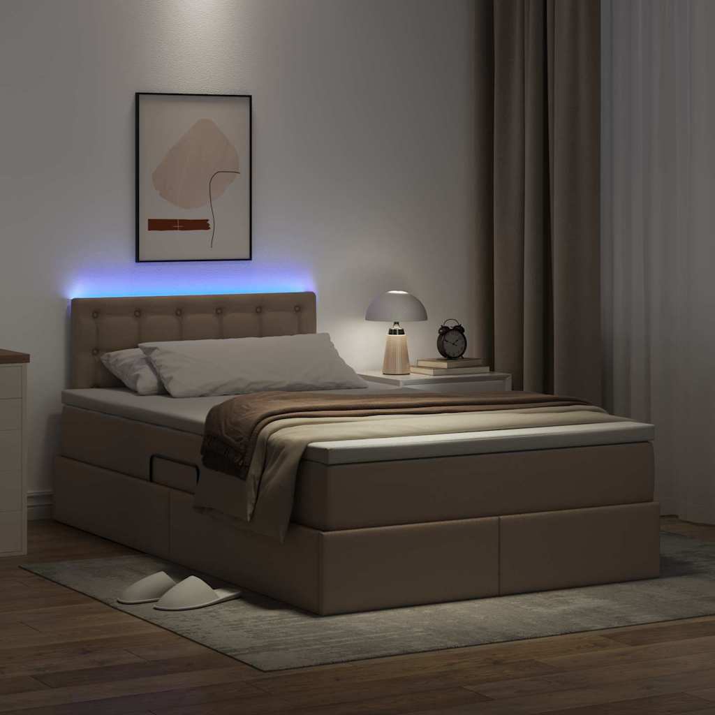 Seng med opbevaring og LED Cappuccino 120 x 200 cm Faux læder
