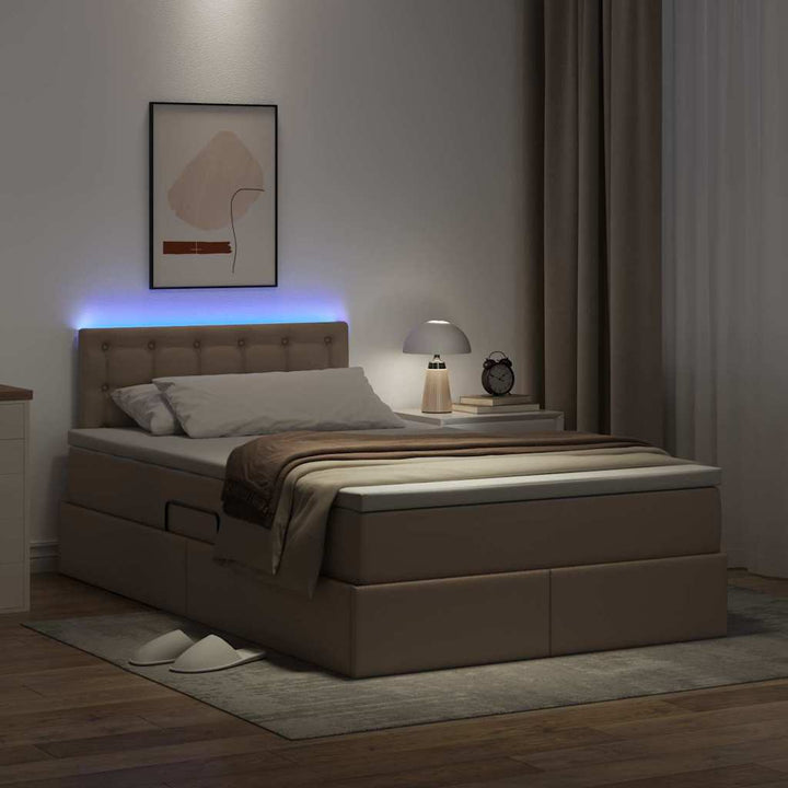 Seng med opbevaring og LED Cappuccino 120 x 200 cm Faux læder