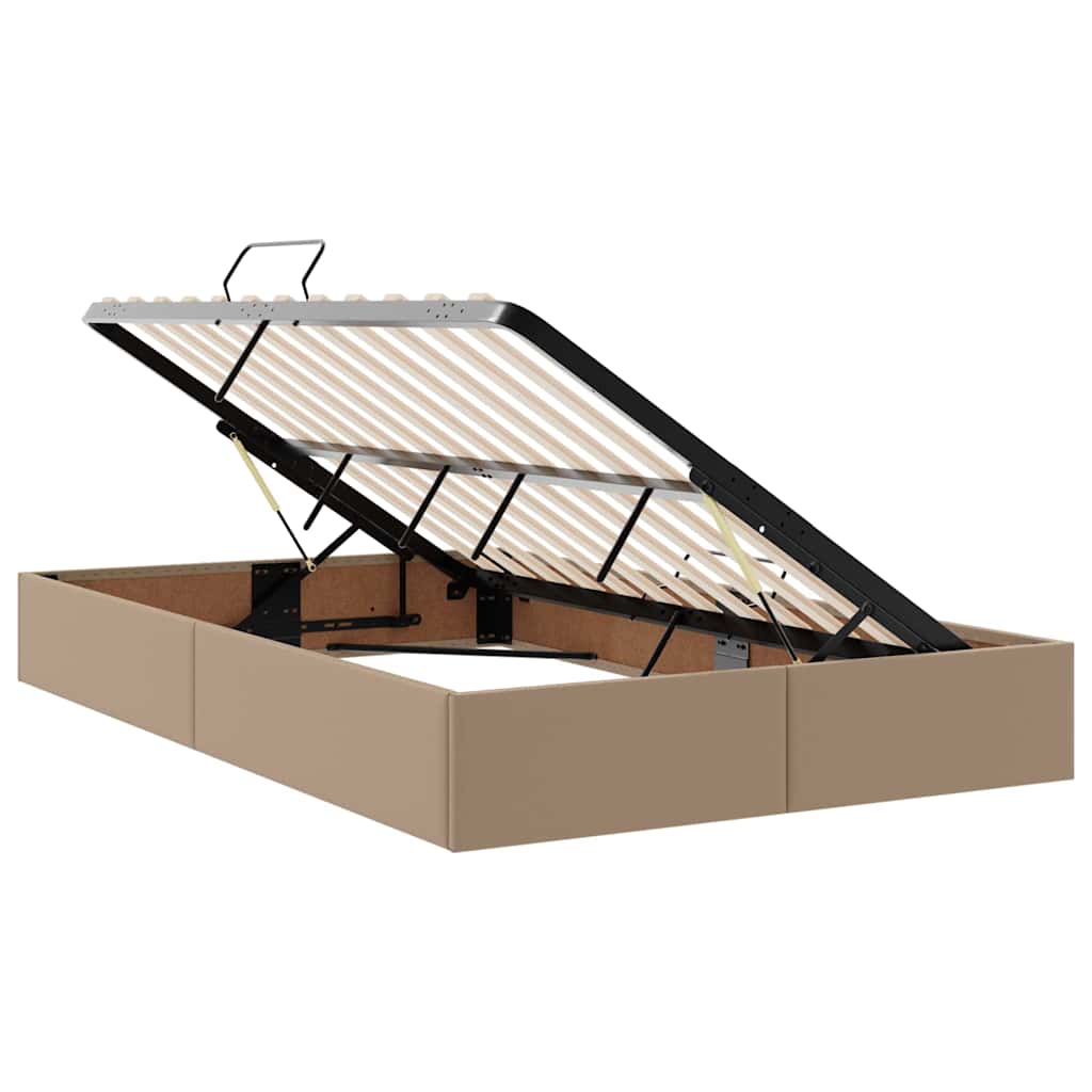 Seng med opbevaring og LED Cappuccino 120 x 200 cm Faux læder