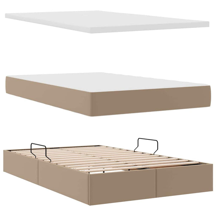 Seng med opbevaring og LED Cappuccino 120 x 200 cm Faux læder