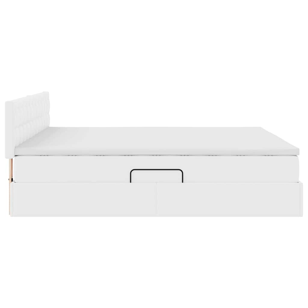 Seng med opbevaring og LED Ren Hvid 160 x 200 cm Faux læder