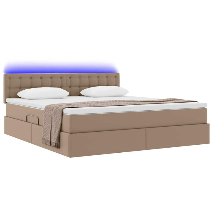 Seng med opbevaring og LED Cappuccino 160 x 200 cm Faux læder