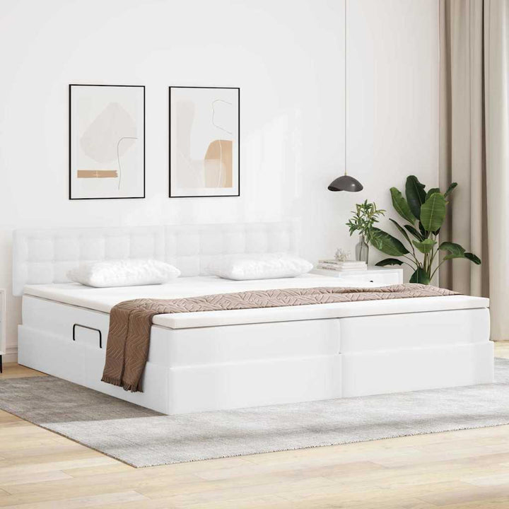 Seng med opbevaring og LED Lysegrå 200 x 200 cm Faux læder