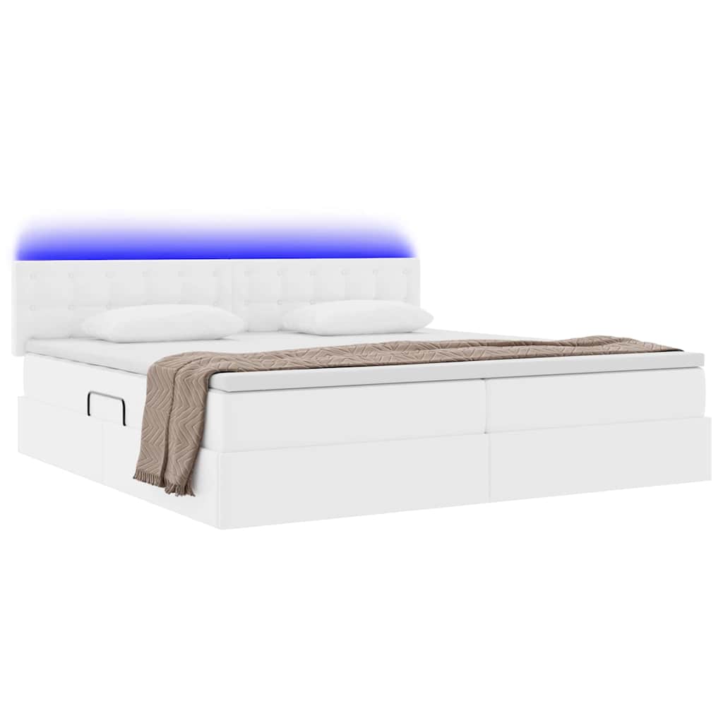 Seng med opbevaring og LED Lysegrå 200 x 200 cm Faux læder