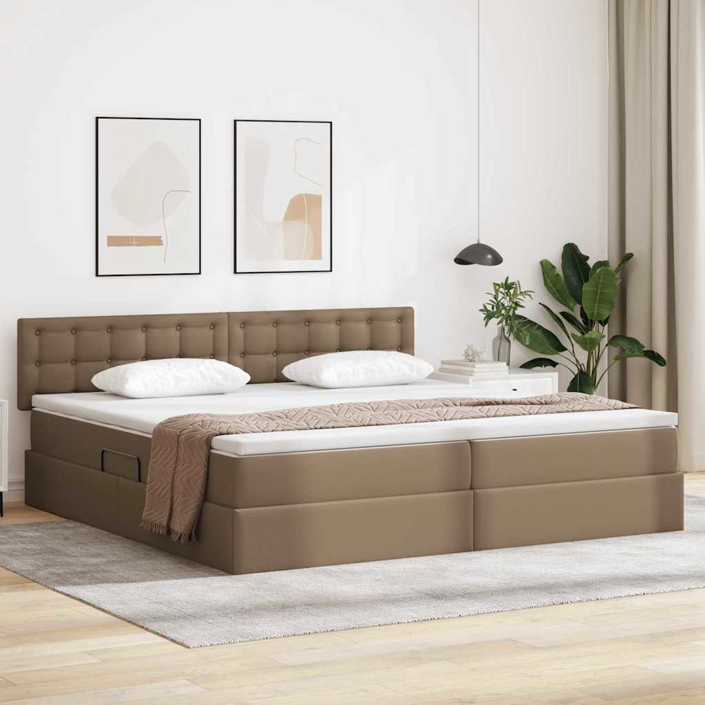Seng med opbevaring og LED Lysegrå 200 x 200 cm Faux læder