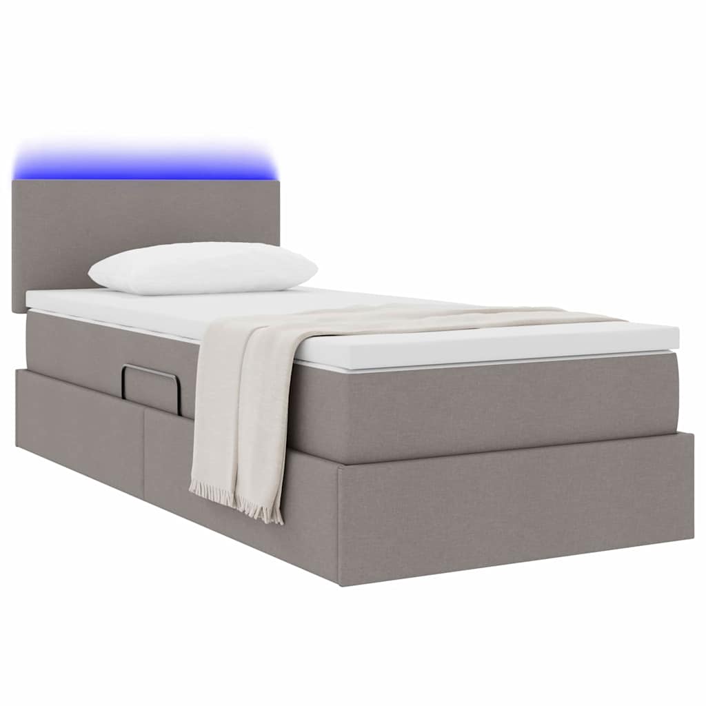 LED opbevarings seng med madras Gråbrun 90 x 190 cm Stof