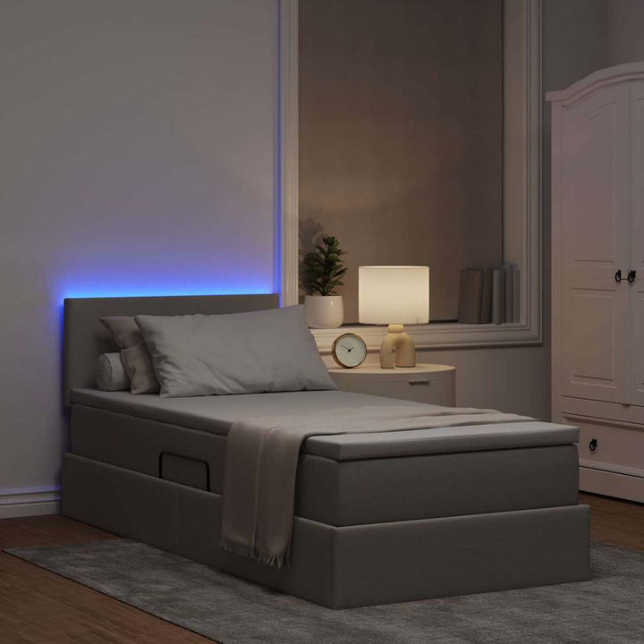 LED opbevarings seng med madras Gråbrun 90 x 200 cm Stof