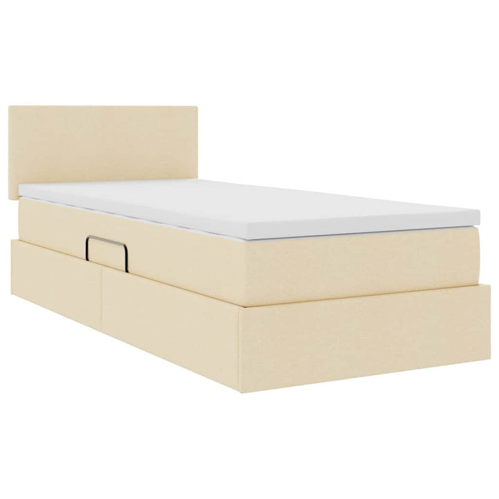 LED opbevarings seng med madras Creme 90 x 200 cm Stof