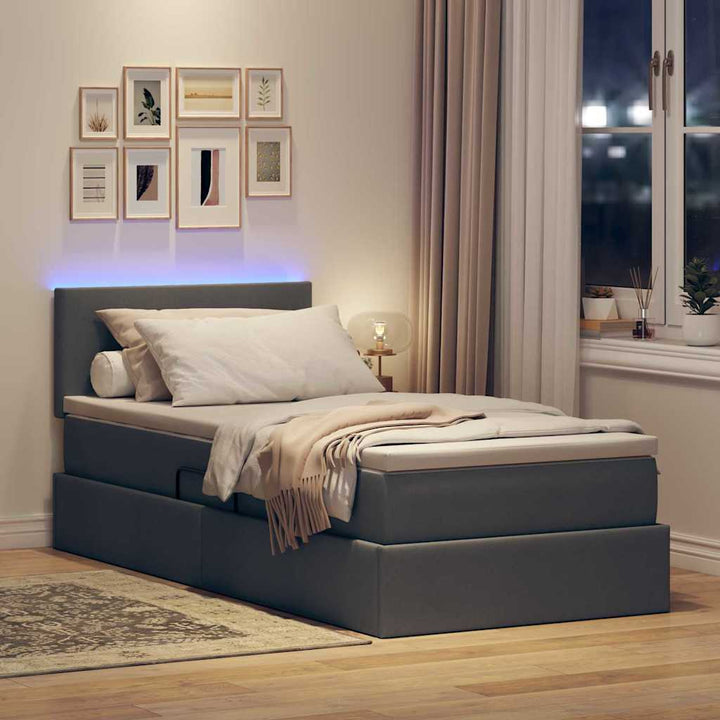 LED opbevarings seng med madras Mørkegrå 100 x 200 cm Stof
