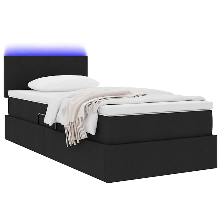LED opbevarings seng med madras Sort 100 x 200 cm Stof