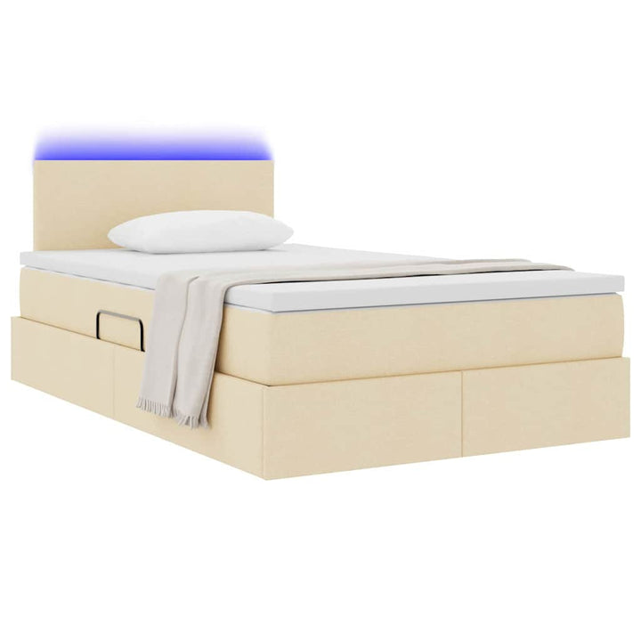 LED opbevarings seng med madras Cremefarvet 120 x 190 cm Stof