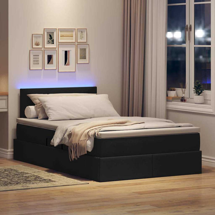 LED opbevarings seng med madras Sort 120 x 200 cm Stof