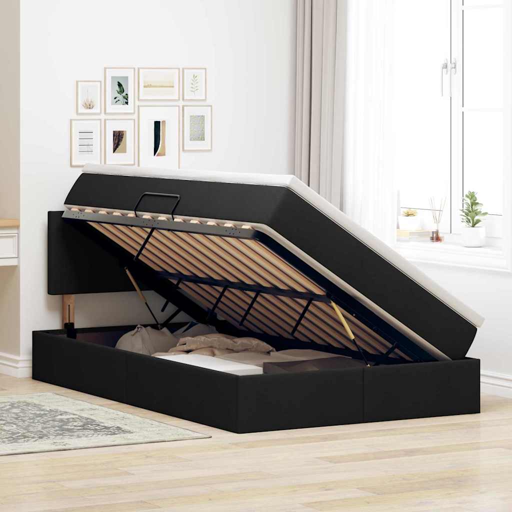 LED opbevarings seng med madras Sort 120 x 200 cm Stof