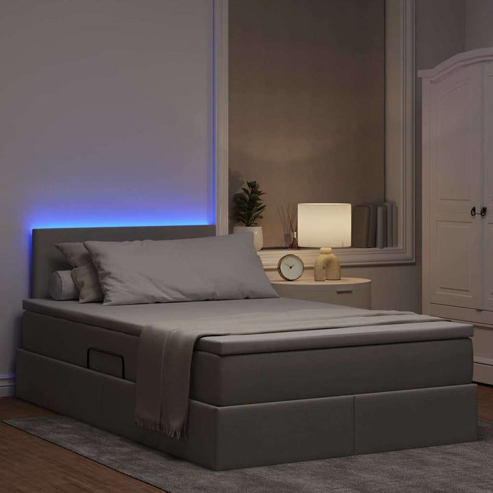 LED opbevarings seng med madras Gråbrun 120 x 200 cm Stof