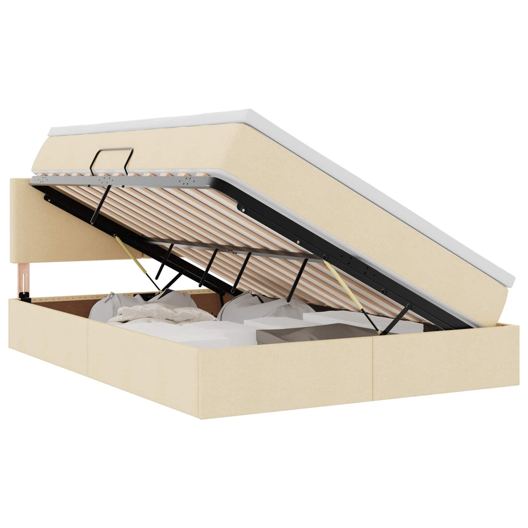 Seng med opbevaring og LED med madras Creme 140 x 200 cm Stof