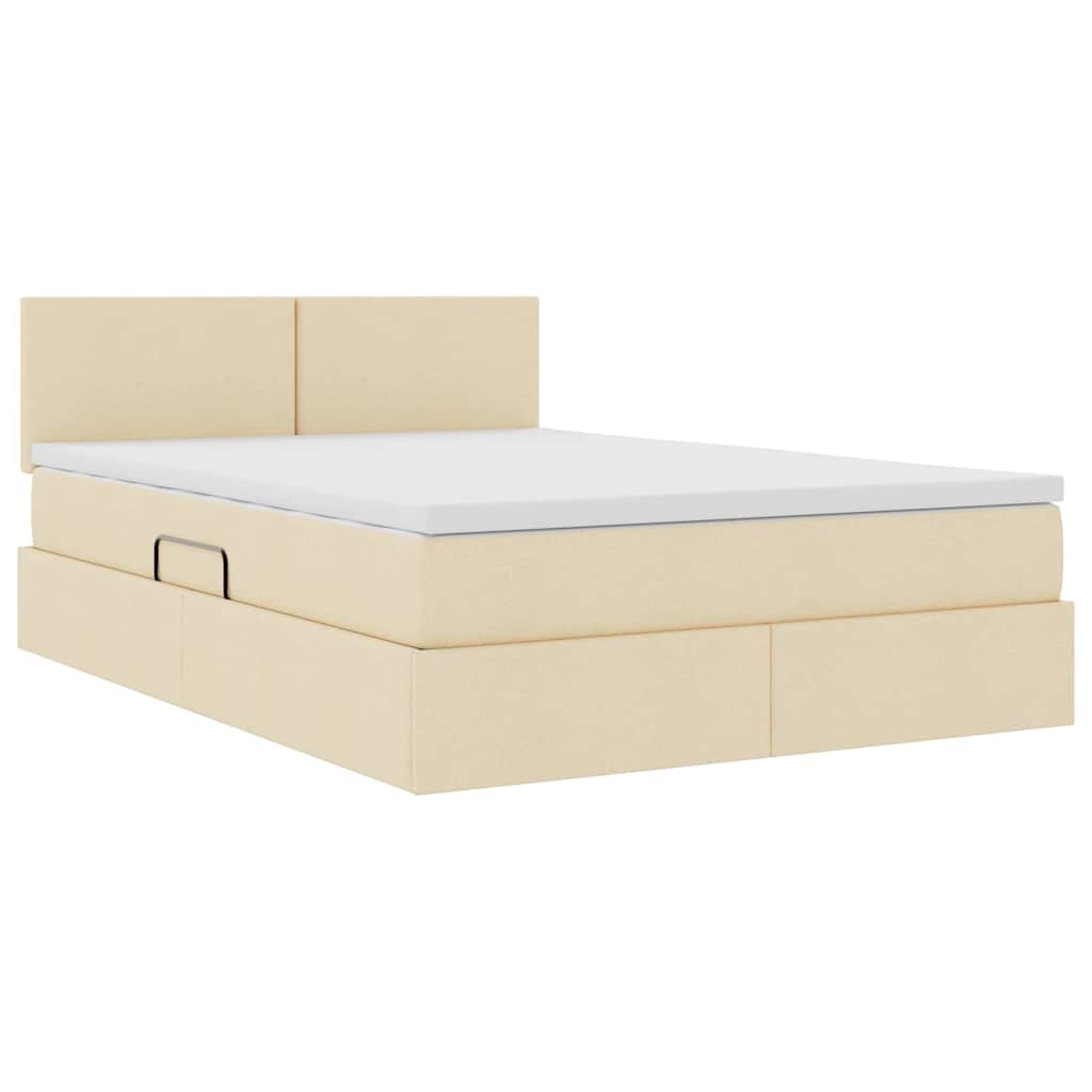 Seng med opbevaring og LED med madras Creme 140 x 200 cm Stof