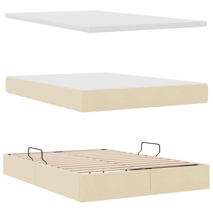 Seng med opbevaring og LED med madras Creme 140 x 200 cm Stof