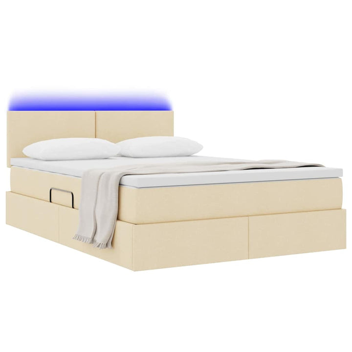 Seng med opbevaring og LED med madras Creme 140 x 200 cm Stof