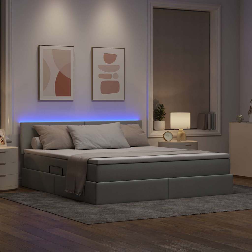 LED opbevarings seng med madras Lysegrå 160 x 200 cm Stof