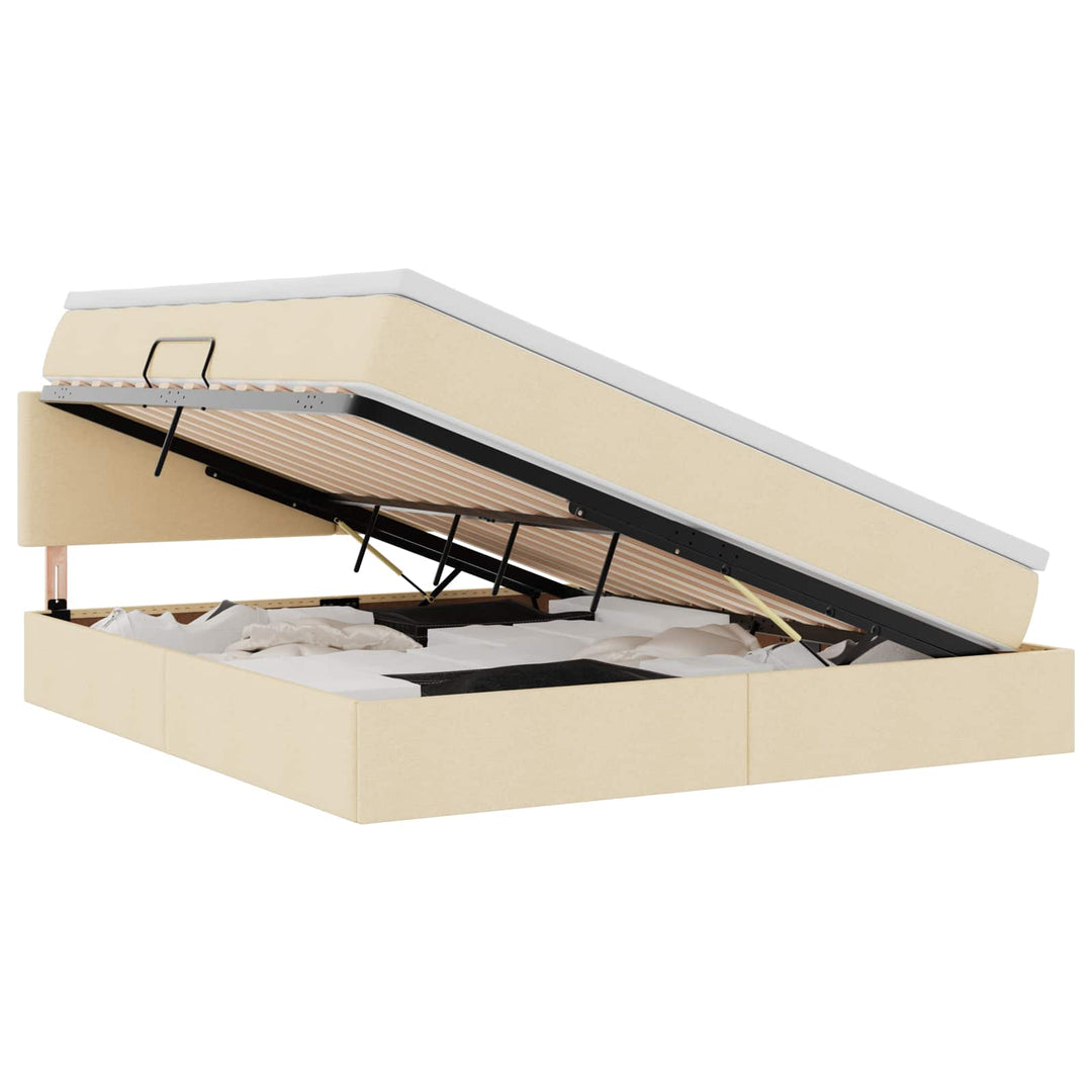 Seng med opbevaring og LED med madras Creme 160 x 200 cm Stof