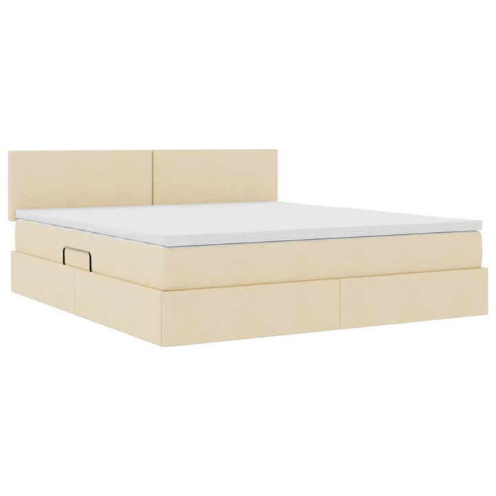 Seng med opbevaring og LED med madras Creme 160 x 200 cm Stof