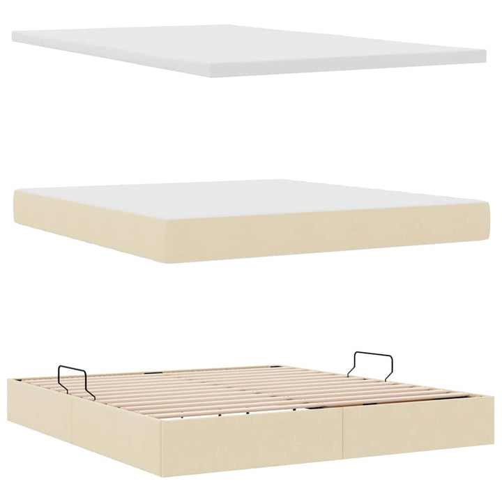 Seng med opbevaring og LED med madras Creme 160 x 200 cm Stof