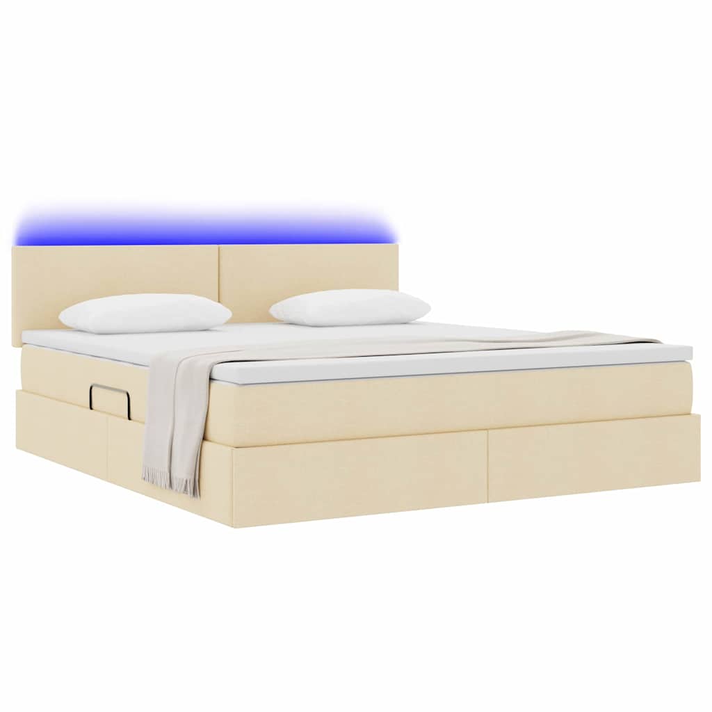 Seng med opbevaring og LED med madras Creme 160 x 200 cm Stof
