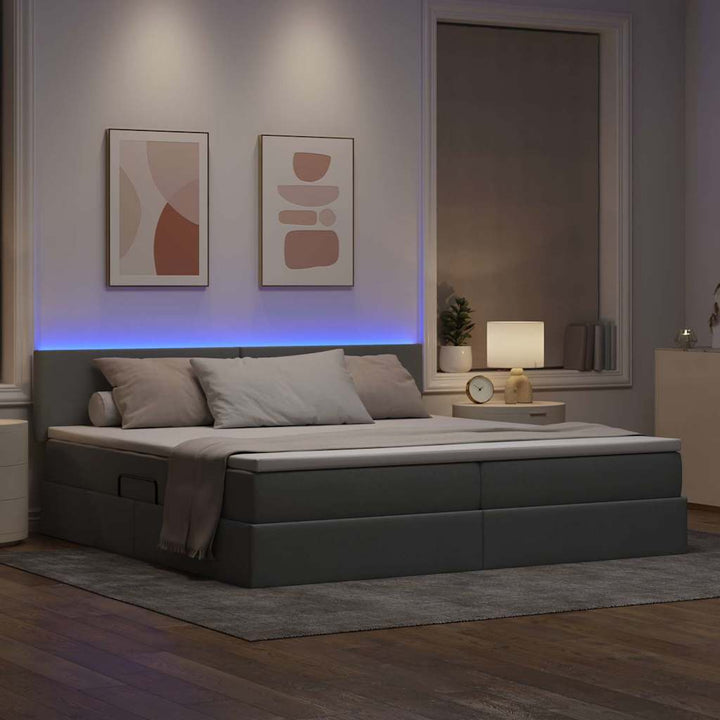 LED opbevarings seng med madras Lysegrå 200 x 200 cm Stof
