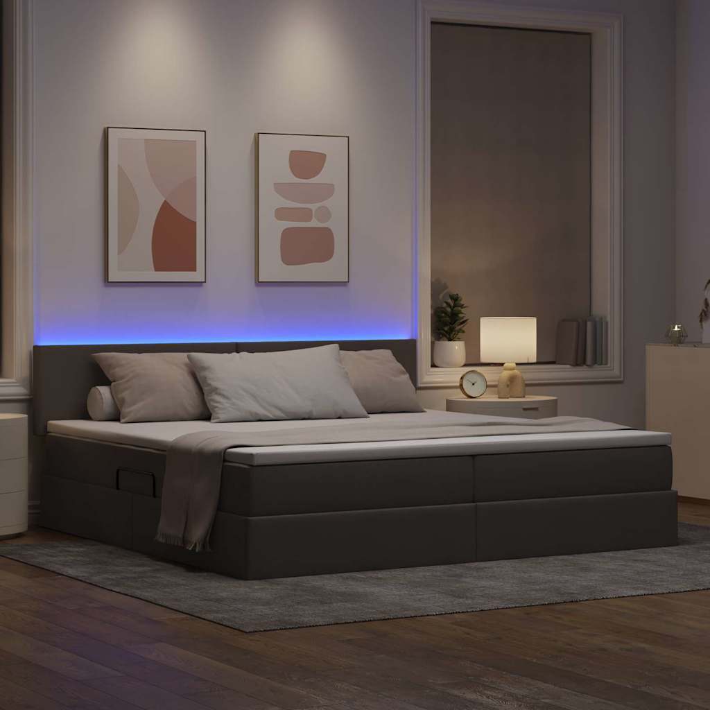 LED opbevarings seng med madras Gråbrun 200 x 200 cm Stof