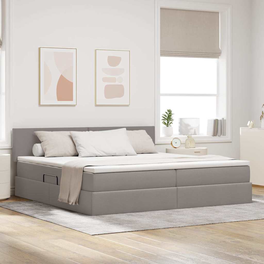 LED opbevarings seng med madras Gråbrun 200 x 200 cm Stof