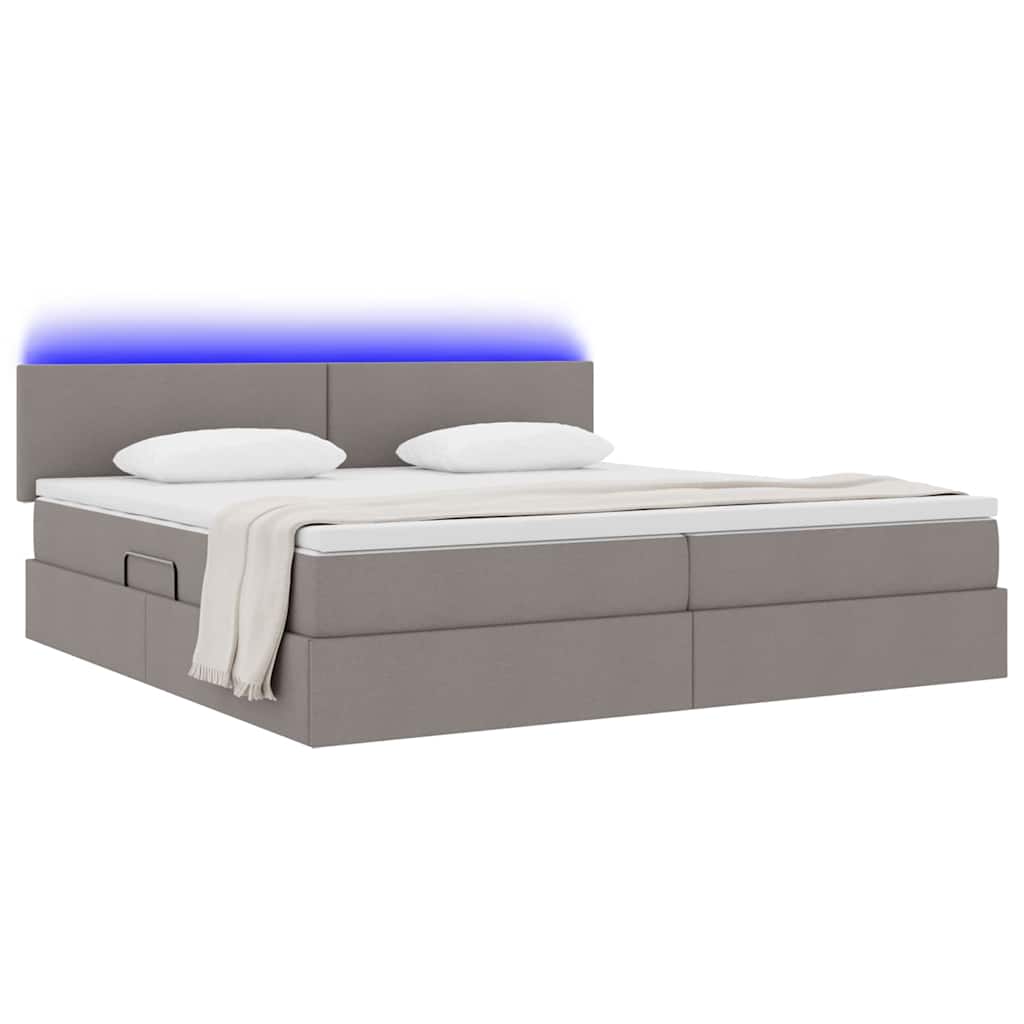 LED opbevarings seng med madras Gråbrun 200 x 200 cm Stof