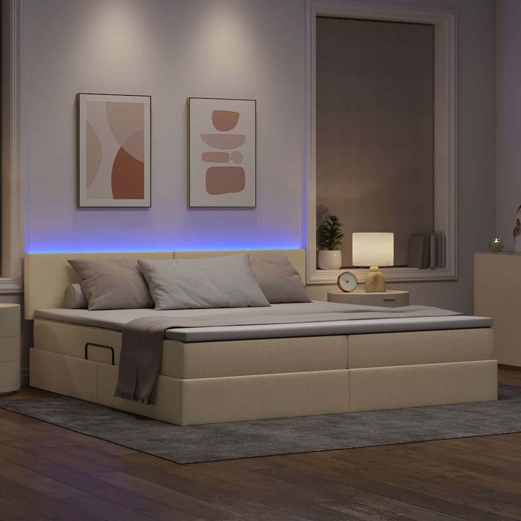 LED opbevarings seng med madras Creme 200 x 200 cm Stof