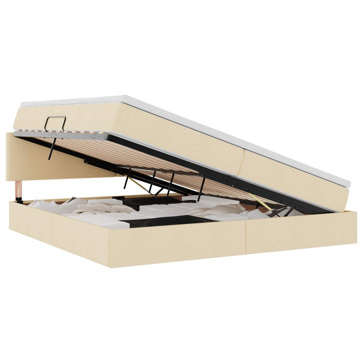 LED opbevarings seng med madras Creme 200 x 200 cm Stof