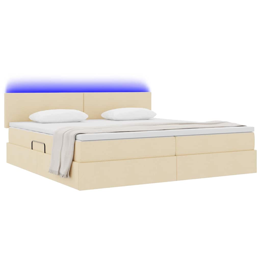 LED opbevarings seng med madras Creme 200 x 200 cm Stof