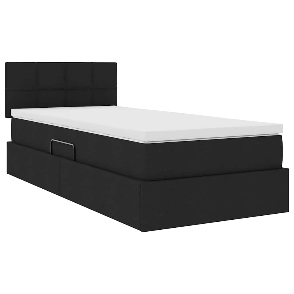 LED opbevarings seng med madras Sort 90 x 200 cm Stof