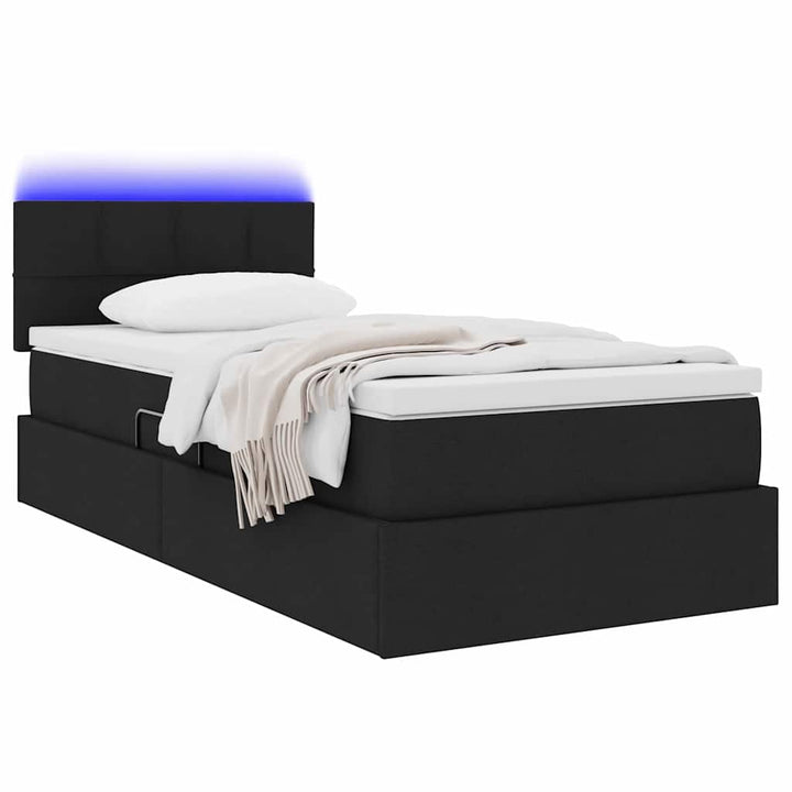 LED opbevarings seng med madras Sort 90 x 200 cm Stof