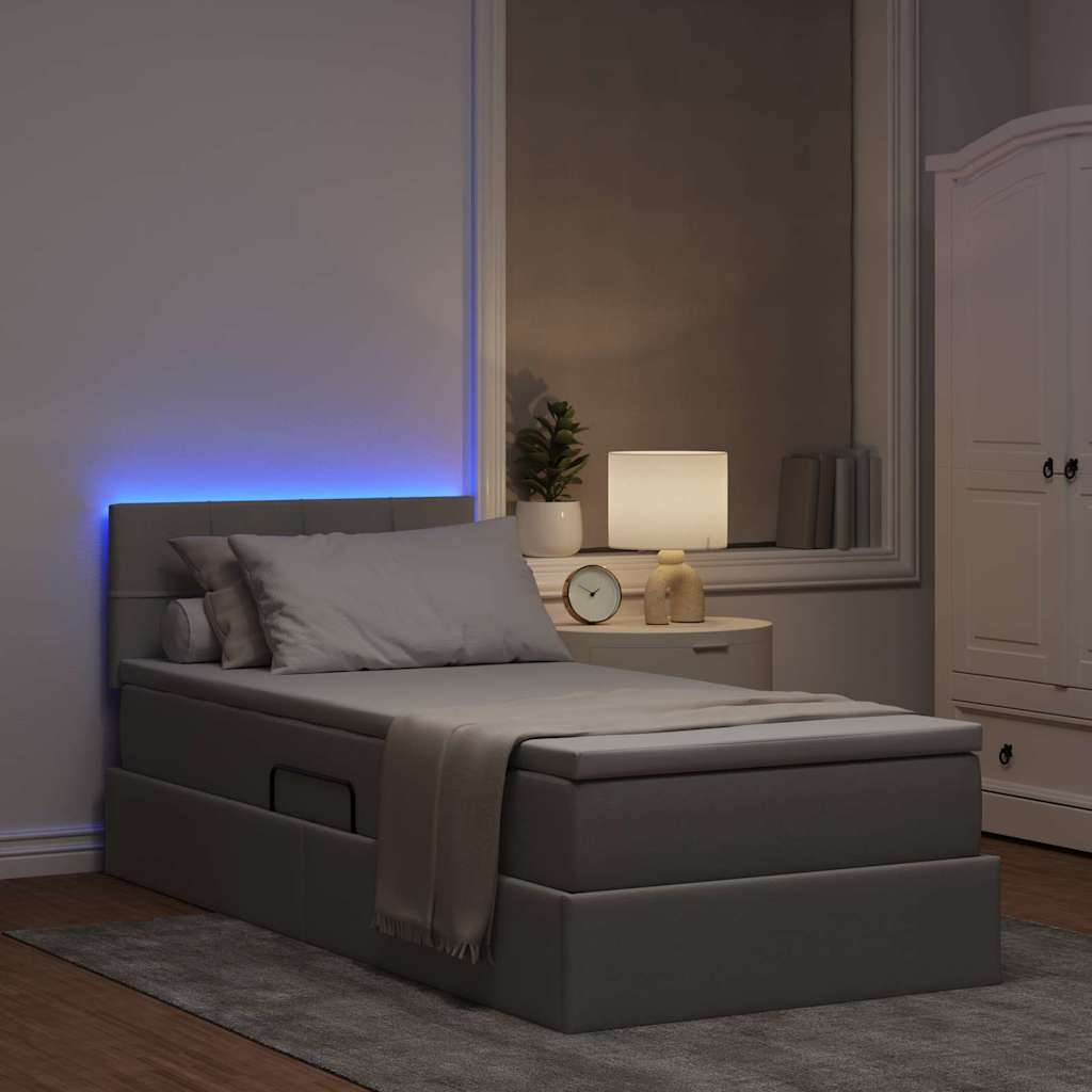 LED opbevarings seng med madras Gråbrun 90 x 200 cm Stof
