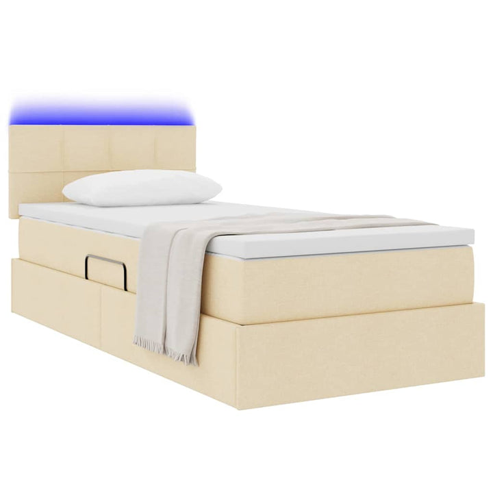LED opbevarings seng med madras Creme 90 x 200 cm Stof